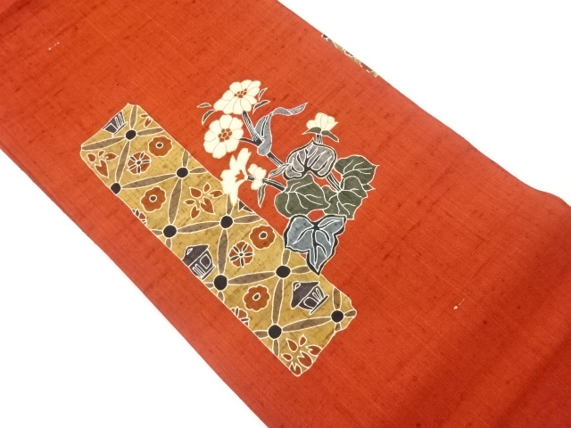 JAPANESE NAGOYA OBI / TSUMUGI / KINSAI / FLORAL PLANTS